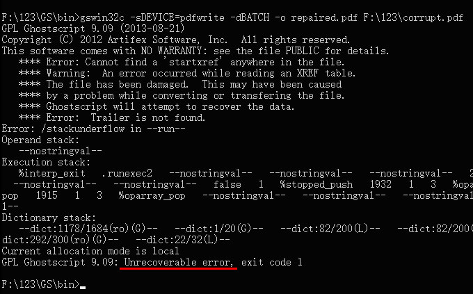 Ghostscript cannot repair the corrupt PDF